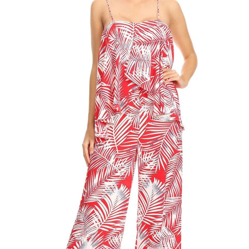 NWT Ina Red and White Tropical Jumpsuit